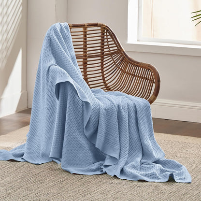Couverture jeté en coton pour lit, couverture gaufrée format grand lit pour toutes les saisons, couverture en coton douce et respirante pour canapé