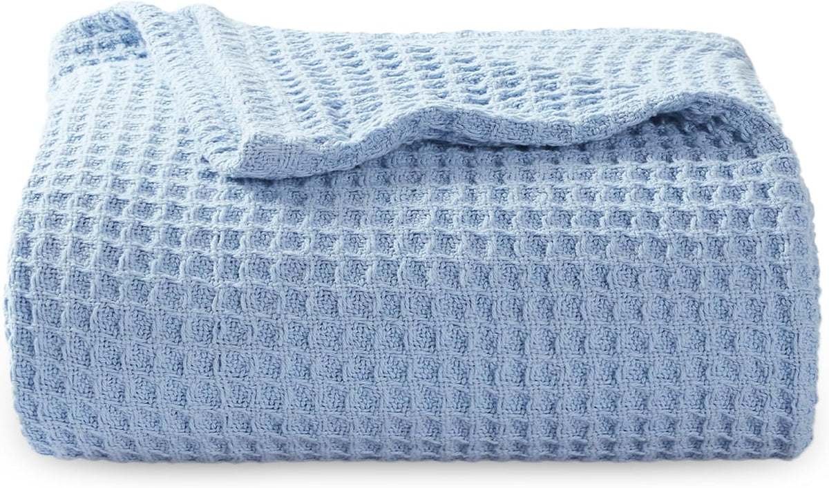 Cozy Haven | 100% Cotton Queen Blanket with Cooling Waffle Weave | Soft & Breathable for Summer Comfort