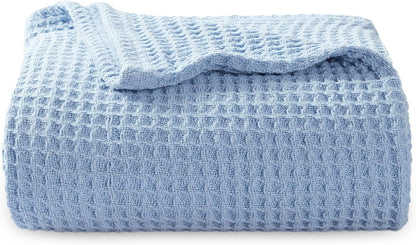 100% Cotton Waffle Weave Throw Blanket Queen King Breathable Lightweight Bed Cover for All Seasons Couch Sofa Bedroom Layering Textured
