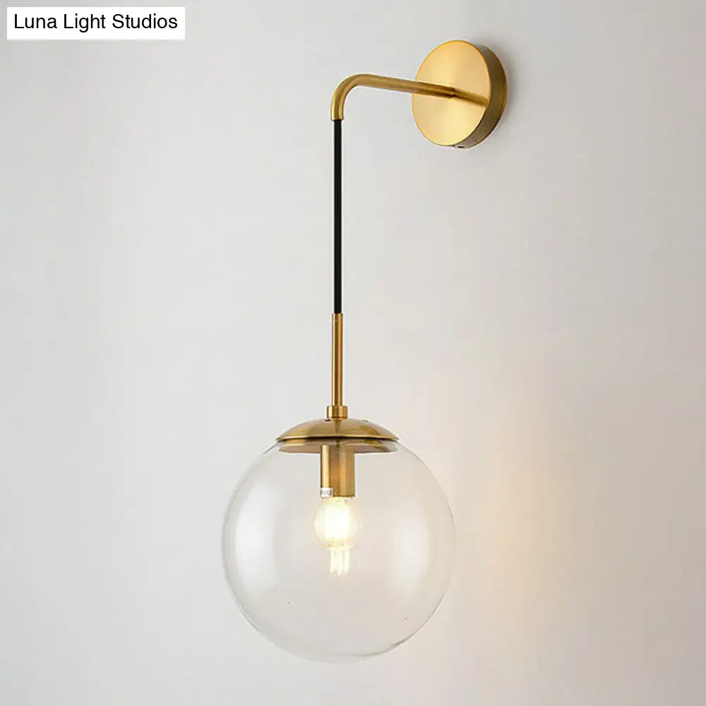 Contemporary Round Glass Wall Sconce | Modern Metal Orb Wall Fixture for Bedroom, Hallway, Foyer | E26 Base Socket | Available in Clear