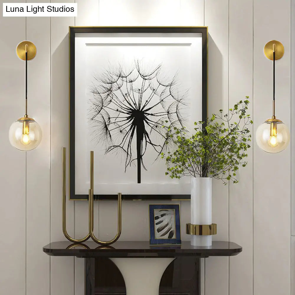 Contemporary Round Glass Wall Sconce | Modern Metal Orb Wall Fixture for Bedroom, Hallway, Foyer | E26 Base Socket | Available in Clear