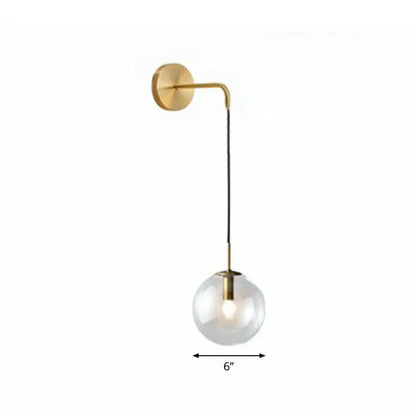 Contemporary Round Glass Wall Sconce | Modern Metal Orb Wall Fixture for Bedroom, Hallway, Foyer | E26 Base Socket | Available in Clear