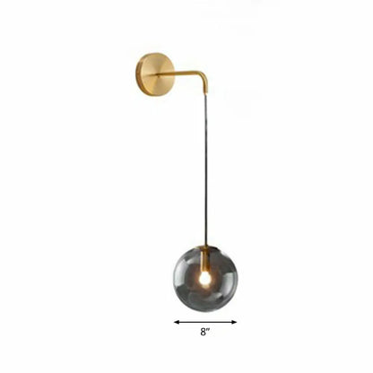 Contemporary Round Glass Wall Sconce | Modern Metal Orb Wall Fixture for Bedroom, Hallway, Foyer | E26 Base Socket | Available in Clear