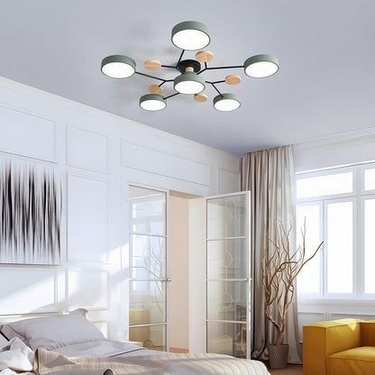 Semi-Flush Ring LED Ceiling Fixture – Multiple Rings, Iron & Acrylic, Dimmable Color Modes for Bedroom, Living Room & Hallway