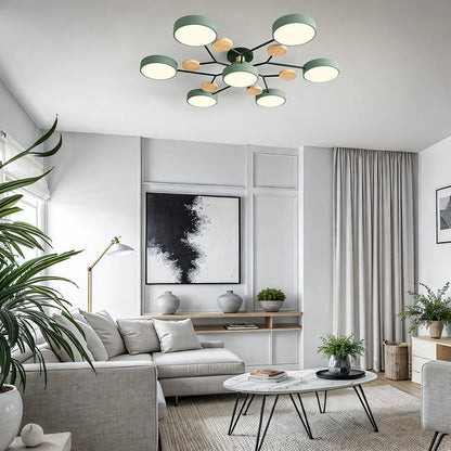 Semi-Flush Ring LED Ceiling Fixture – Multiple Rings, Iron & Acrylic, Dimmable Color Modes for Bedroom, Living Room & Hallway