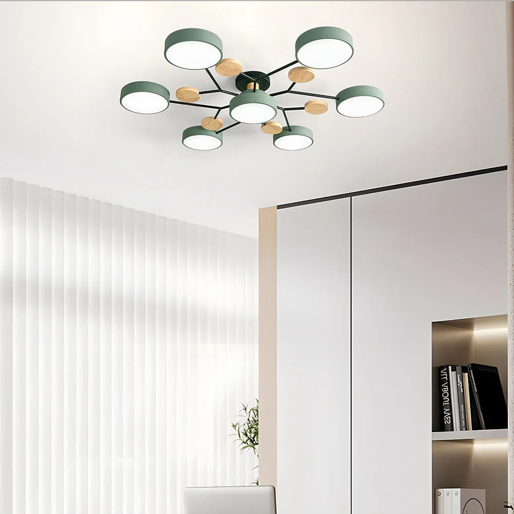 Semi-Flush Ring LED Ceiling Fixture – Multiple Rings, Iron & Acrylic, Dimmable Color Modes for Bedroom, Living Room & Hallway