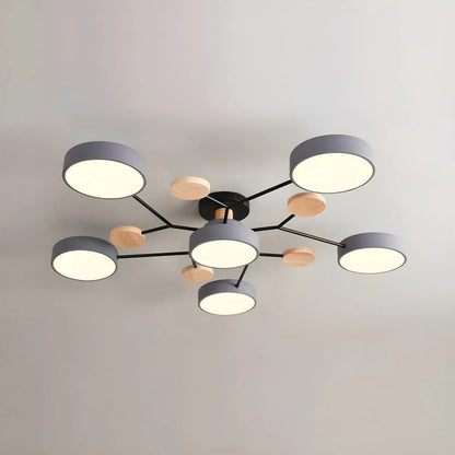 Semi-Flush Ring LED Ceiling Fixture – Multiple Rings, Iron & Acrylic, Dimmable Color Modes for Bedroom, Living Room & Hallway