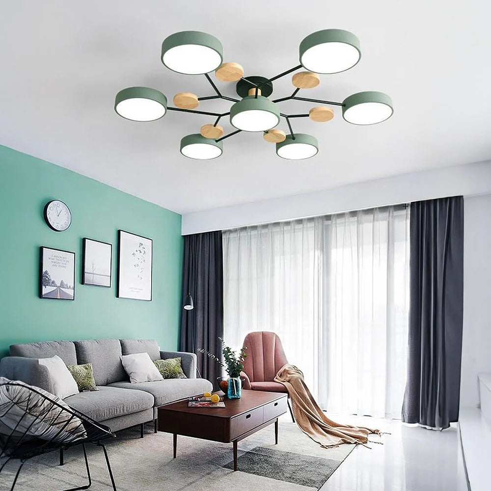 Semi-Flush Ring LED Ceiling Fixture – Multiple Rings, Iron & Acrylic, Dimmable Color Modes for Bedroom, Living Room & Hallway