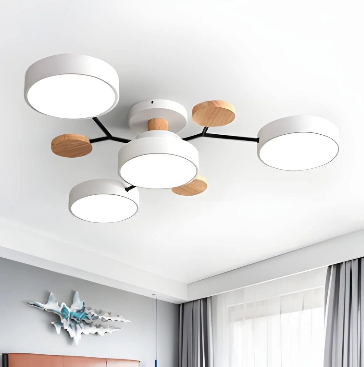 Semi-Flush Ring LED Ceiling Fixture – Multiple Rings, Iron & Acrylic, Dimmable Color Modes for Bedroom, Living Room & Hallway