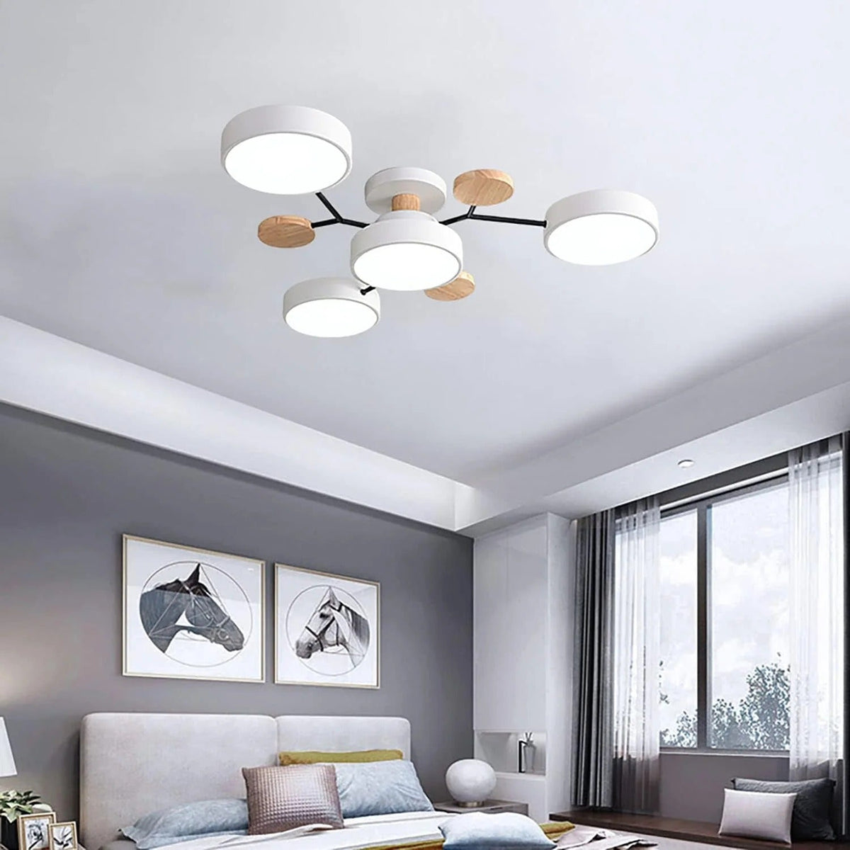 Semi-Flush Ring LED Ceiling Fixture – Multiple Rings, Iron & Acrylic, Dimmable Color Modes for Bedroom, Living Room & Hallway