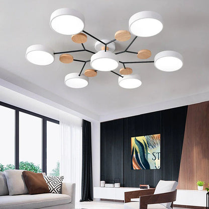 Semi-Flush Ring LED Ceiling Fixture – Multiple Rings, Iron & Acrylic, Dimmable Color Modes for Bedroom, Living Room & Hallway
