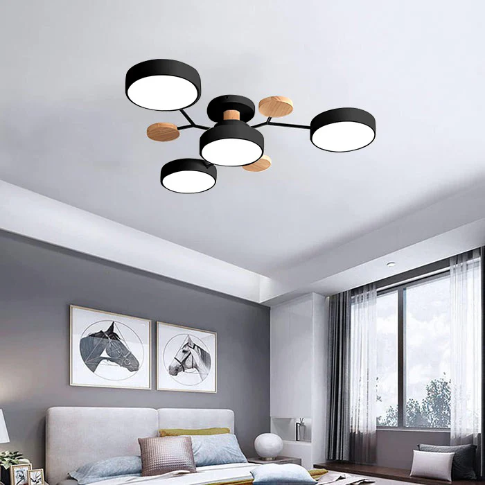 Semi-Flush Ring LED Ceiling Fixture – Multiple Rings, Iron & Acrylic, Dimmable Color Modes for Bedroom, Living Room & Hallway