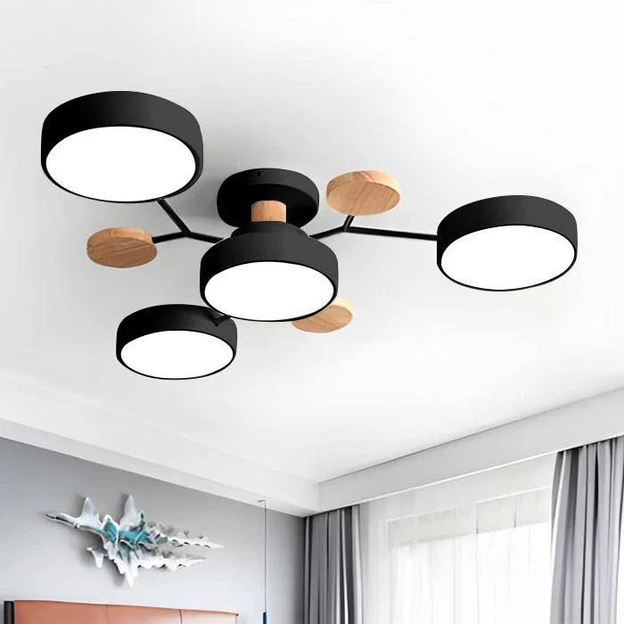 Semi-Flush Ring LED Ceiling Fixture – Multiple Rings, Iron & Acrylic, Dimmable Color Modes for Bedroom, Living Room & Hallway