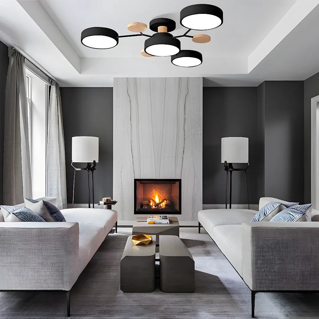 Semi-Flush Ring LED Ceiling Fixture – Multiple Rings, Iron & Acrylic, Dimmable Color Modes for Bedroom, Living Room & Hallway