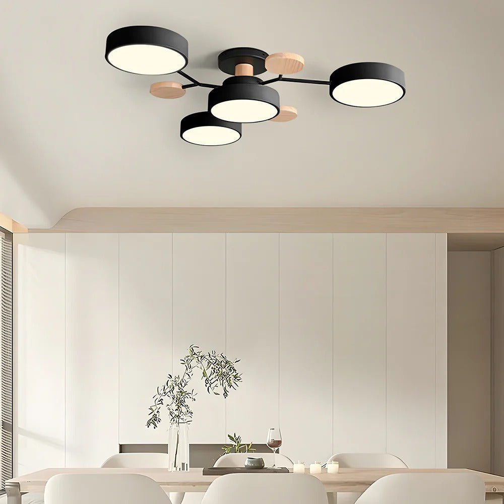 Semi-Flush Ring LED Ceiling Fixture – Multiple Rings, Iron & Acrylic, Dimmable Color Modes for Bedroom, Living Room & Hallway