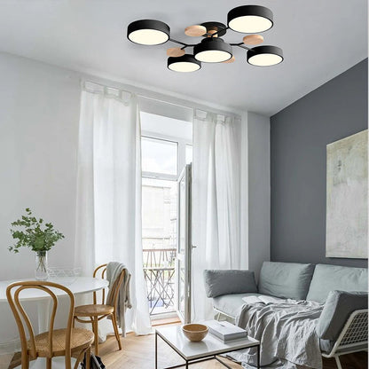 Semi-Flush Ring LED Ceiling Fixture – Multiple Rings, Iron & Acrylic, Dimmable Color Modes for Bedroom, Living Room & Hallway
