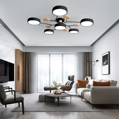 Semi-Flush Ring LED Ceiling Fixture – Multiple Rings, Iron & Acrylic, Dimmable Color Modes for Bedroom, Living Room & Hallway