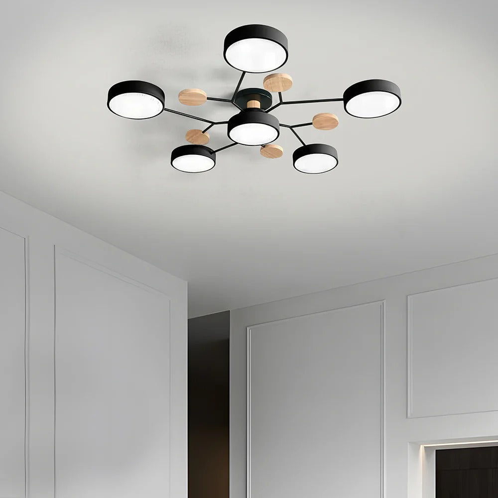 Semi-Flush Ring LED Ceiling Fixture – Multiple Rings, Iron & Acrylic, Dimmable Color Modes for Bedroom, Living Room & Hallway