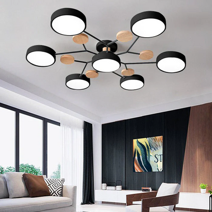 Semi-Flush Ring LED Ceiling Fixture – Multiple Rings, Iron & Acrylic, Dimmable Color Modes for Bedroom, Living Room & Hallway