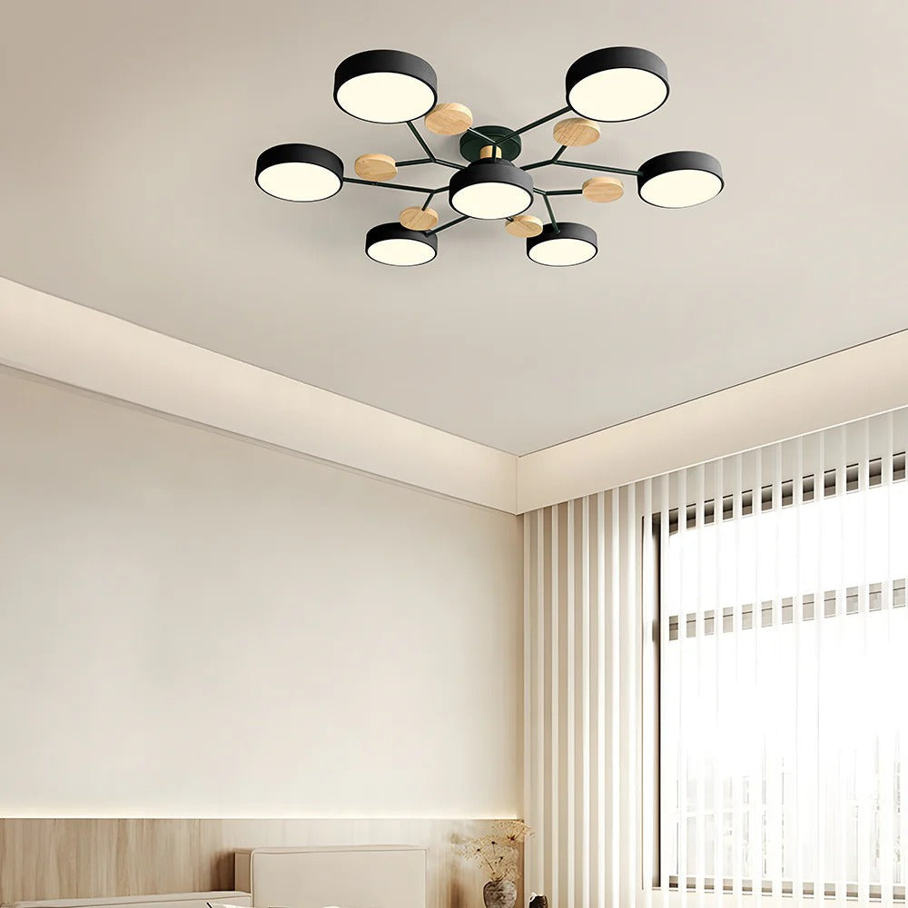 Semi-Flush Ring LED Ceiling Fixture – Multiple Rings, Iron & Acrylic, Dimmable Color Modes for Bedroom, Living Room & Hallway
