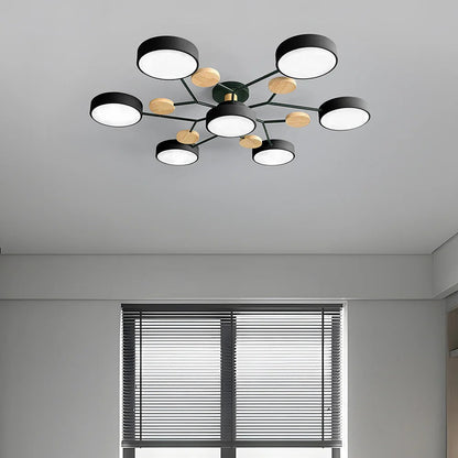 Semi-Flush Ring LED Ceiling Fixture – Multiple Rings, Iron & Acrylic, Dimmable Color Modes for Bedroom, Living Room & Hallway