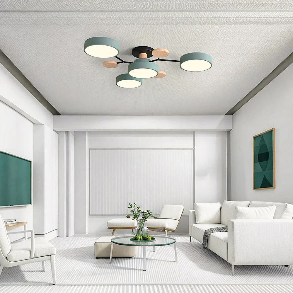 Semi-Flush Ring LED Ceiling Fixture – Multiple Rings, Iron & Acrylic, Dimmable Color Modes for Bedroom, Living Room & Hallway