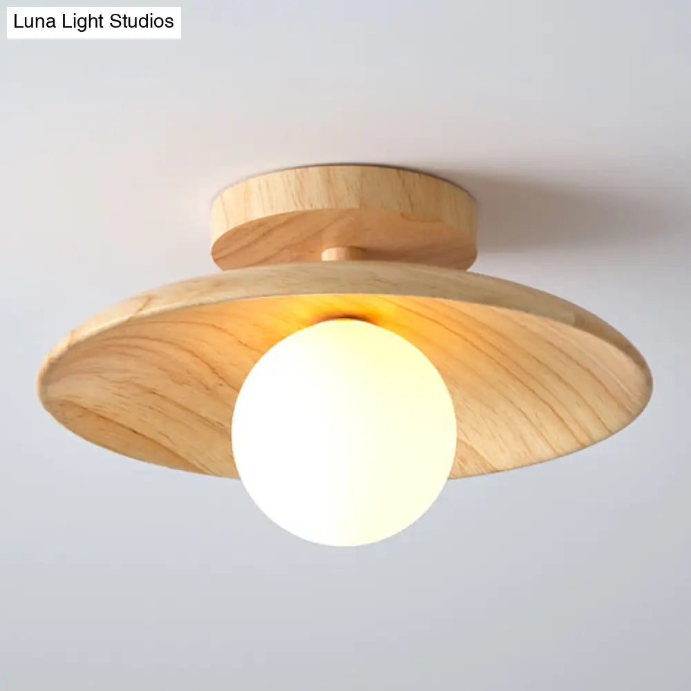 Wooden Semi-Flush Ceiling Lamp – Compact Round G9 Fixture for Hallways & Bedrooms – Mission-Style Recessed Design