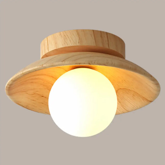 Plafonnier semi-encastré en bois – Luminaire compact rond G9 pour couloirs et chambres – Design encastré style mission