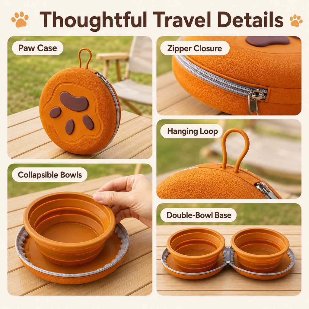Ortekor 2-in-1 Collapsible Pet Travel Bowl for Walks, Parks & Road Trips - Feed and Hydrate Small Dogs or Cats Anywhere