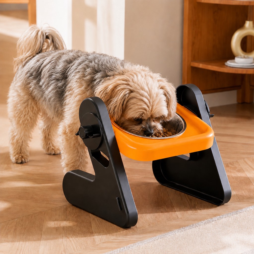 Ortekor Adjustable Elevated Stainless Steel Pet Bowls for Cats & Small Dogs - Tilted Feeding Station for Easier Mealtime & Less Floor Mess
