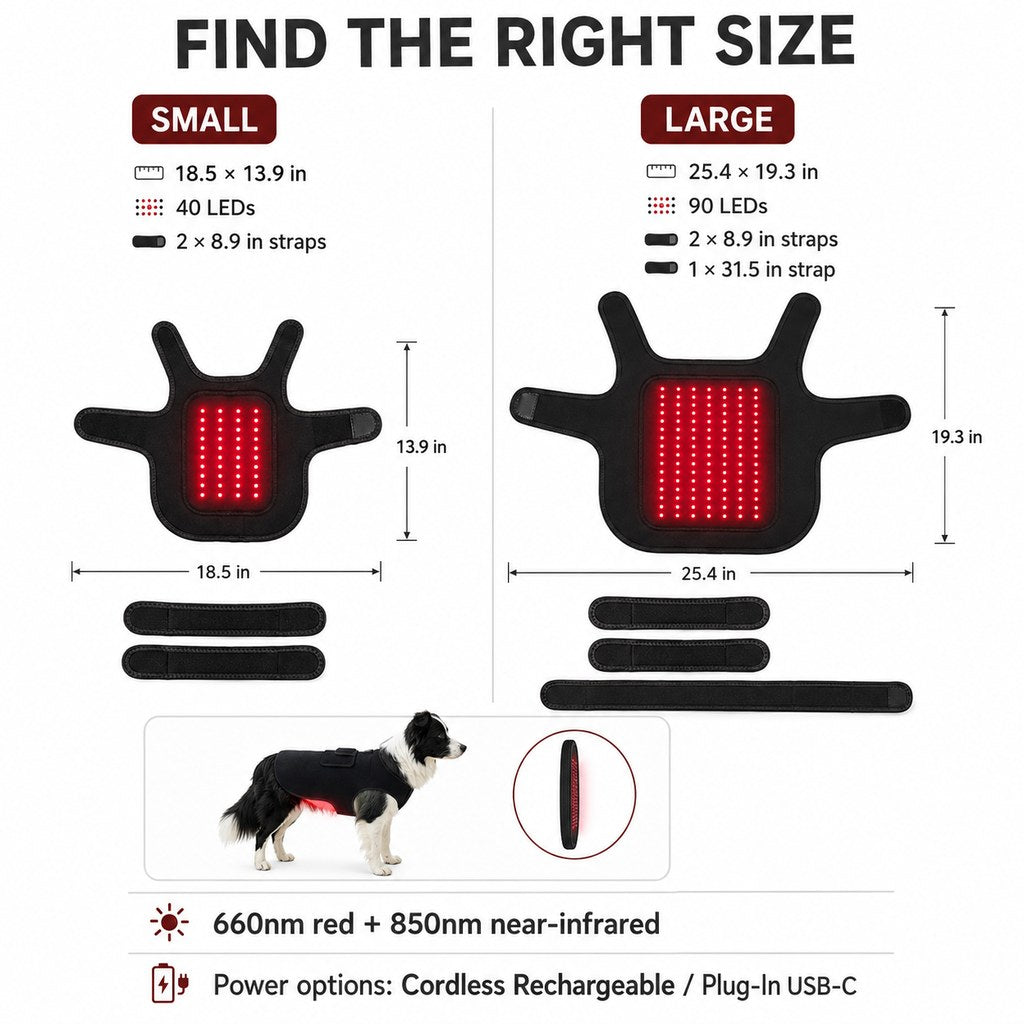 Ortekor Pet Red Light Therapy Vest for Dogs & Cats – 660nm + 850nm Near-Infrared for Back, Hip, Joint & Muscle Comfort – USB or Rechargeable