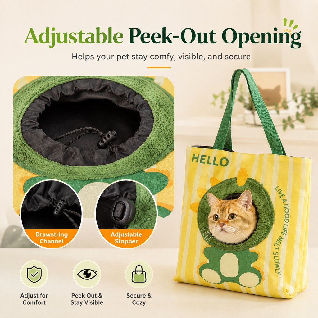 Ortekor Portable Small Pet Travel Tote Bag for Daily Outings - Lightweight Peek-Out Carrier for Cats & Puppies Under 6.6 lb