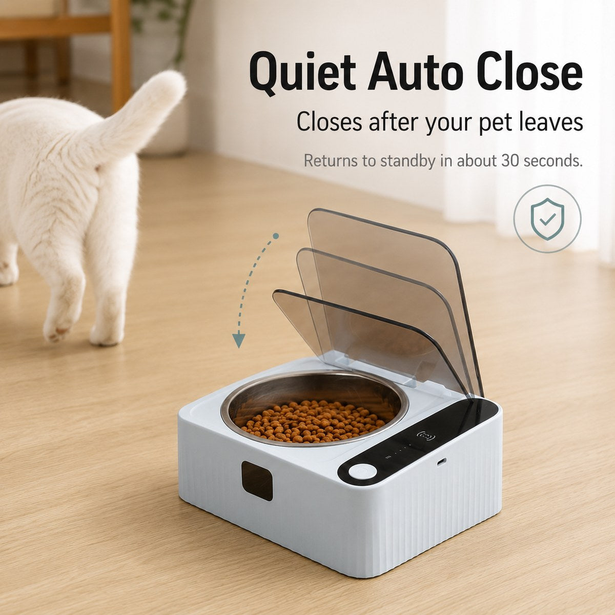 Ortekor Smart Motion Sensor Covered Cat Bowl for Cleaner Indoor Feeding - Auto Open Lid Helps Keep Food Covered from Dust, Hair & Flies