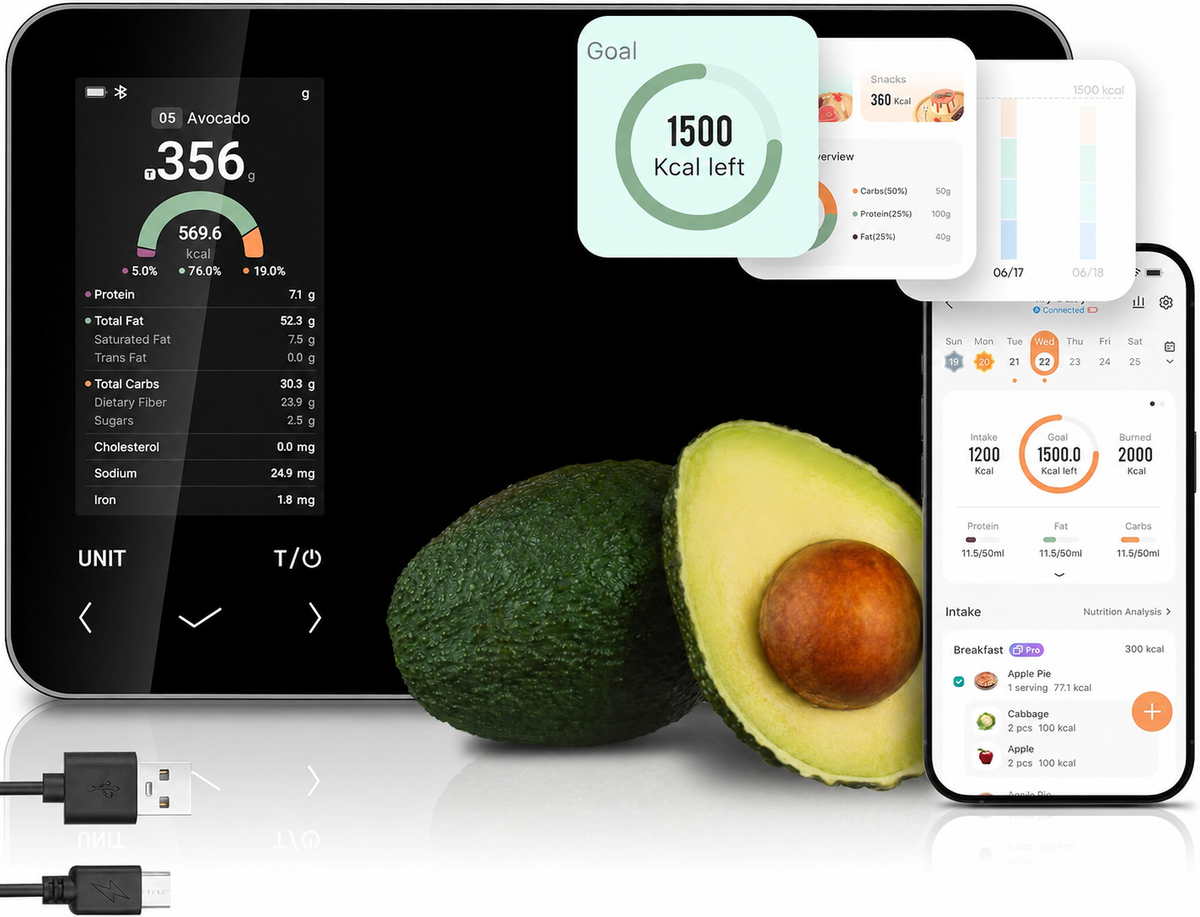 Balance de cuisine intelligente | Balance alimentaire numérique avec calculateur nutritionnel | Mesure de poids précise pour une préparation de repas saine