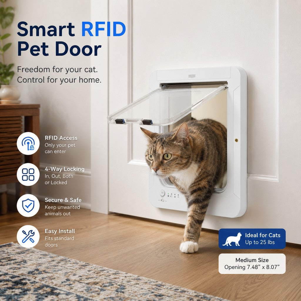 Ortekor Smart RFID Cat Door for Litter Rooms & Pet-Only Spaces - Selective Access Pet Door to Help Keep Unwanted Animals Out