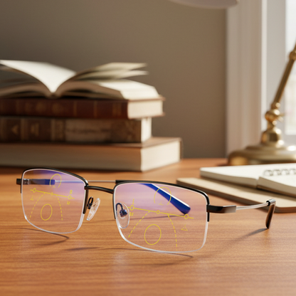 Progressive Reading Glasses with Auto-Adjusting Lenses for Near & Distance Vision