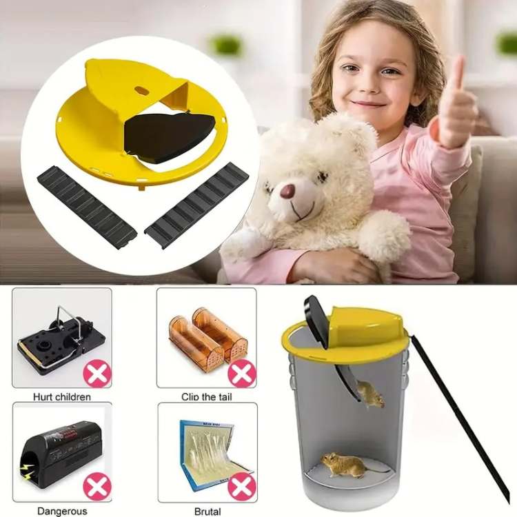 Auto-Reset Rodent Trap with Tipping Platform for Bucket – Reusable Hands-Free Mouse & Rat Catcher for Home, Garage & Barn