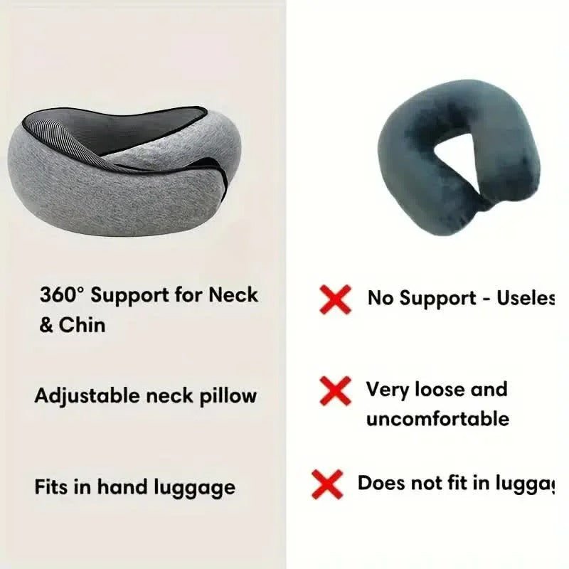 Oreiller de voyage à mémoire de forme – Design ergonomique en U pour les vols, les trajets en voiture et le camping