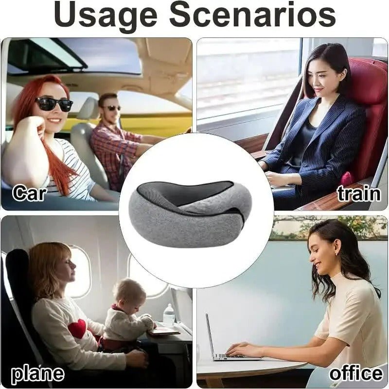 Oreiller de voyage à mémoire de forme – Design ergonomique en U pour les vols, les trajets en voiture et le camping