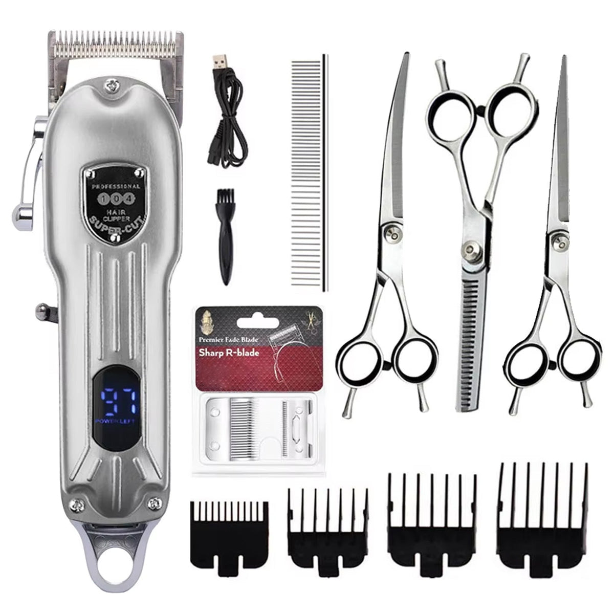 Cordless Pet Grooming Clippers with Quiet Motor & Steel Blades for Dogs & Cats – Rechargeable Trimmer Kit with LED Display