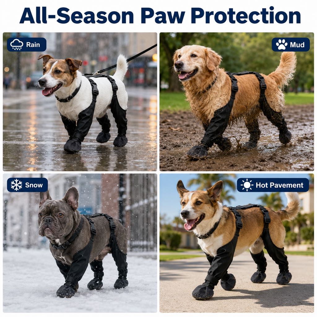 Ortekor Stay-On Waterproof Dog Walking Boots for Rain, Mud & Hot Pavement - Anti-Slip Paw Protection Suit