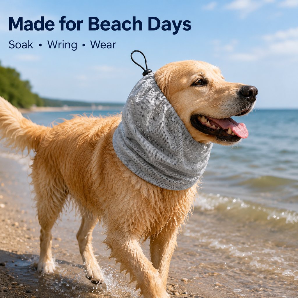 Ortekor Water-Activated Dog Cooling Snood for Summer Walks - Lightweight Neck & Ear Cooler for Hot Weather, Beach Days & Long-Fur Dogs