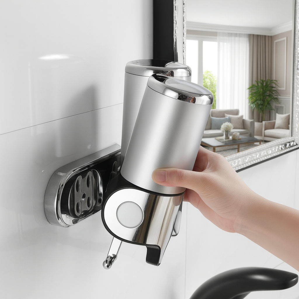 Elegant Wall-Mounted Soap Dispenser with Stainless Steel Design for Modern Spaces