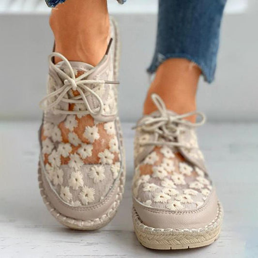 Chaussures orthopédiques à enfiler pour femmes, brodées de fleurs, avec soutien de la voûte plantaire pour un confort de marche tout au long de la journée et un soulagement de la douleur