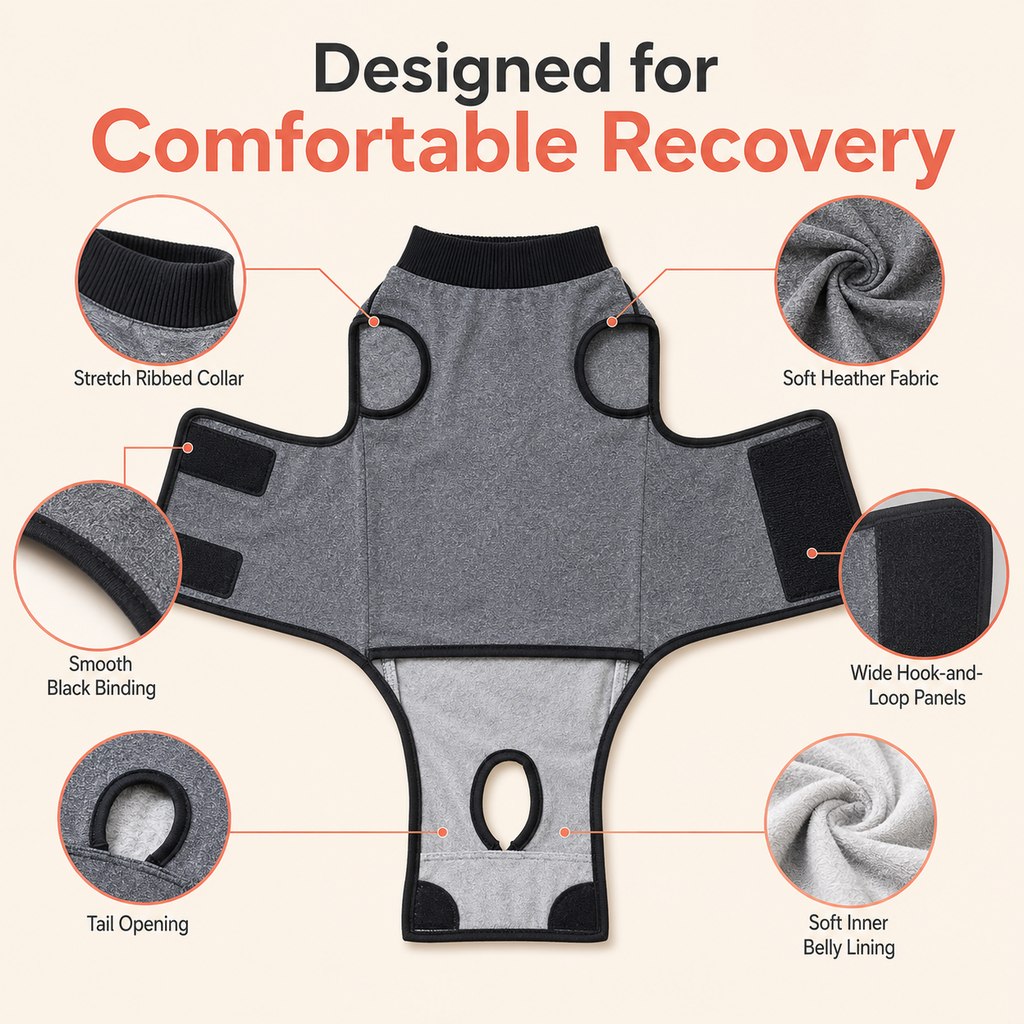 Ortekor Dog Recovery Suit After Surgery - Soft Adjustable Post-Surgery Bodysuit, Comfortable Cone Alternative