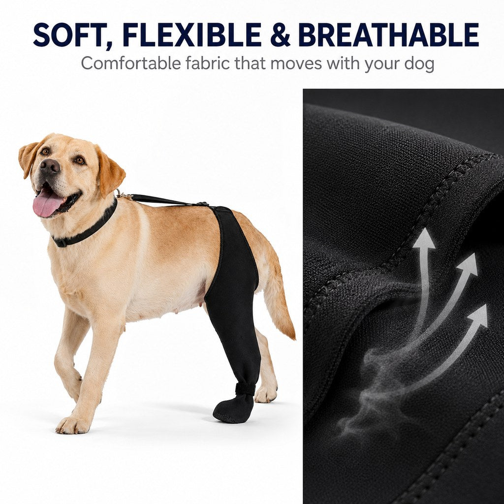 Ortekor Adjustable Dog Rear Leg Recovery Sleeve with Paw Cover - Helps Limit Licking During Post-Surgery Rest