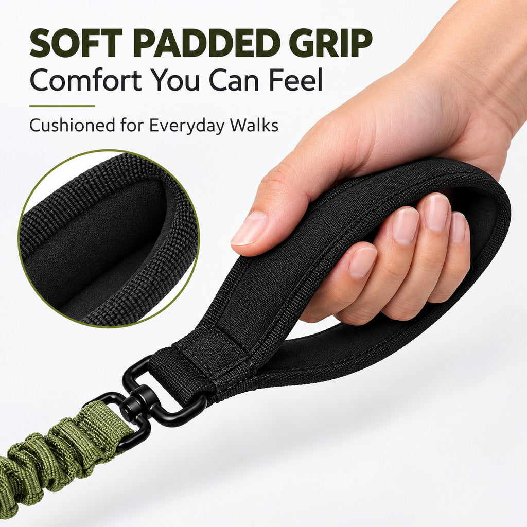 Ortekor Dual Handle Shock-Absorbing Bungee Dog Leash for City Walks, Jogging & Hiking - Softer Pulls, Quick Close Control