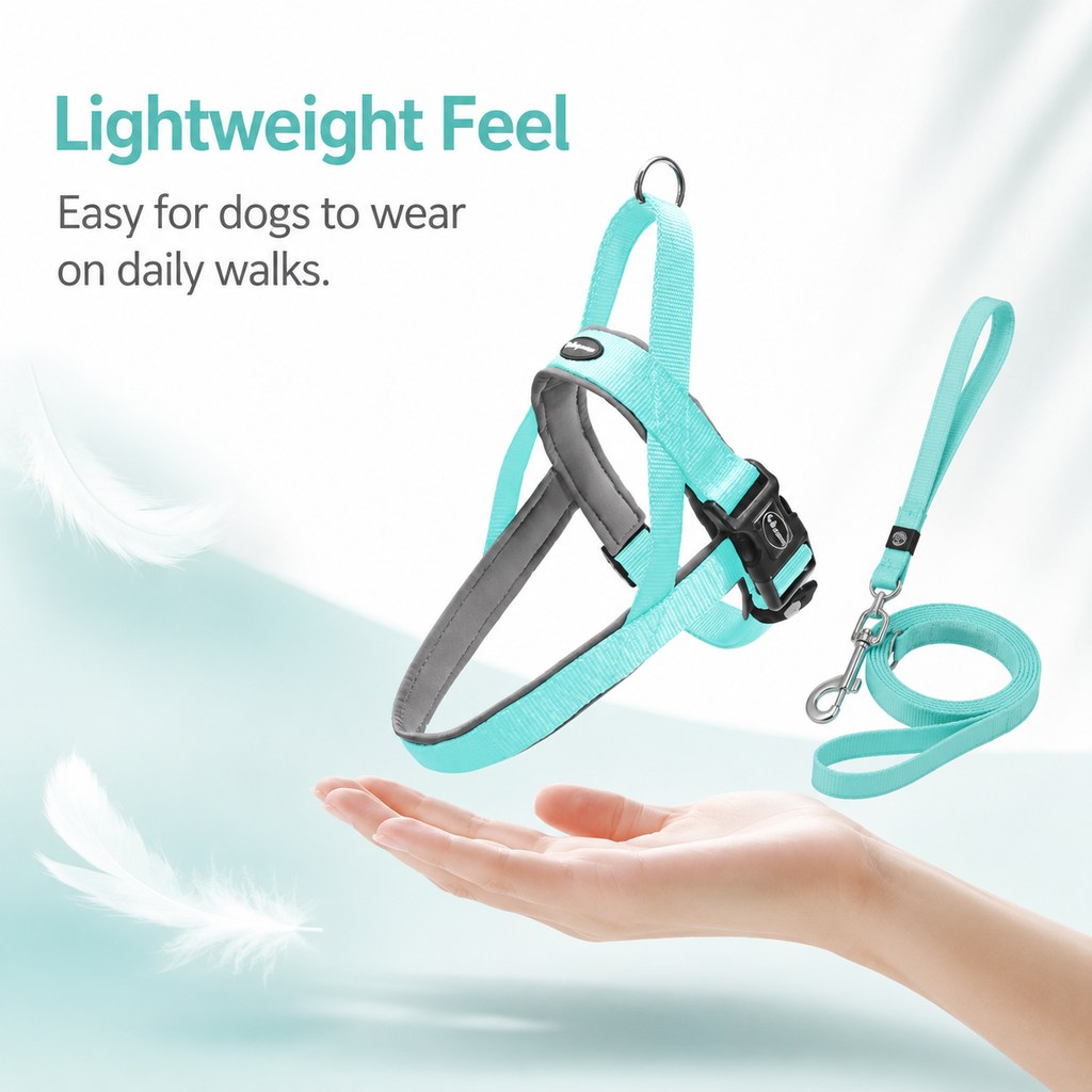 Ortekor Quick-Fit Lightweight Dog Harness & Leash Set for Daily Walks - No-Choke Step-In Comfort with Secure Buckle & Back Control Handle