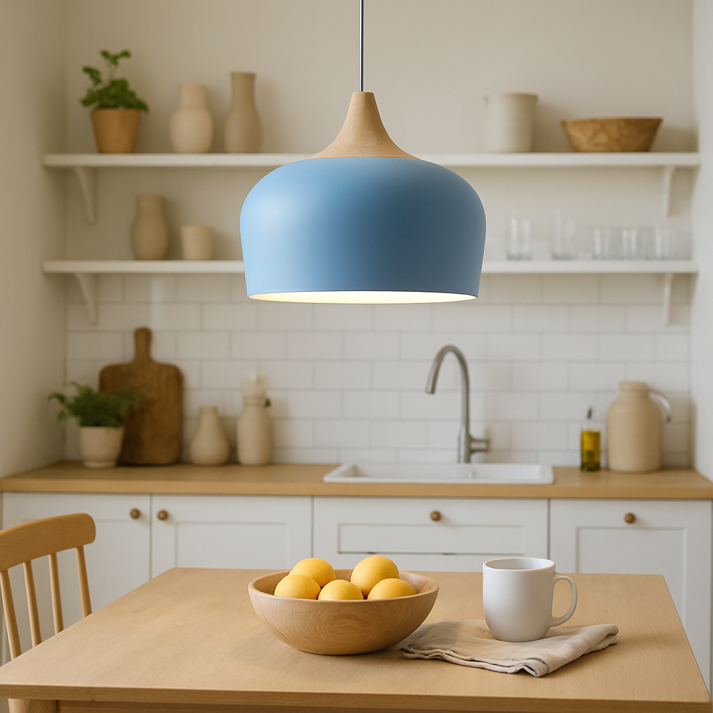 Wood & Metal Dome Shade Hanging Light 14 in Pastel Finish for Kitchen Island Dining Room Nursery Workspace E27 Socket Adjustable Height Cord