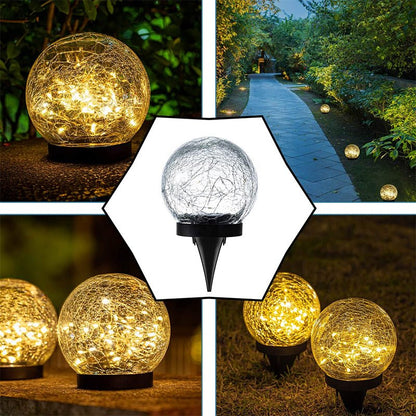 Solar-Powered Textured Globe Stake Light 6 Inch Waterproof LED Pathway Garden Yard Decoration Automatic Dusk Dawn Sensor Ambient Glow Landsc